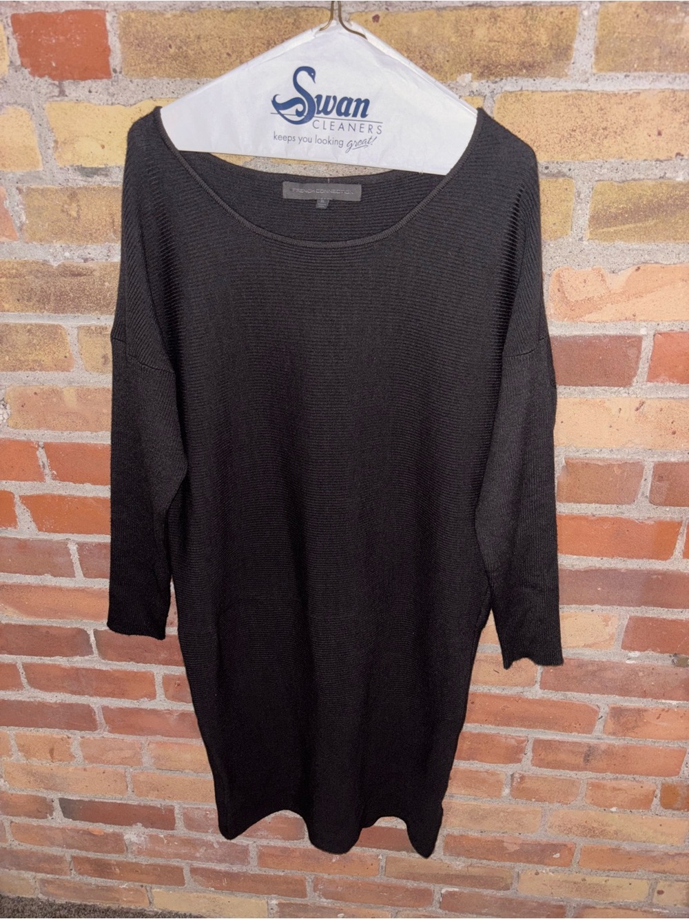 French Connection Dark Gray Knit Mini Long Sleeve Sweater Dress